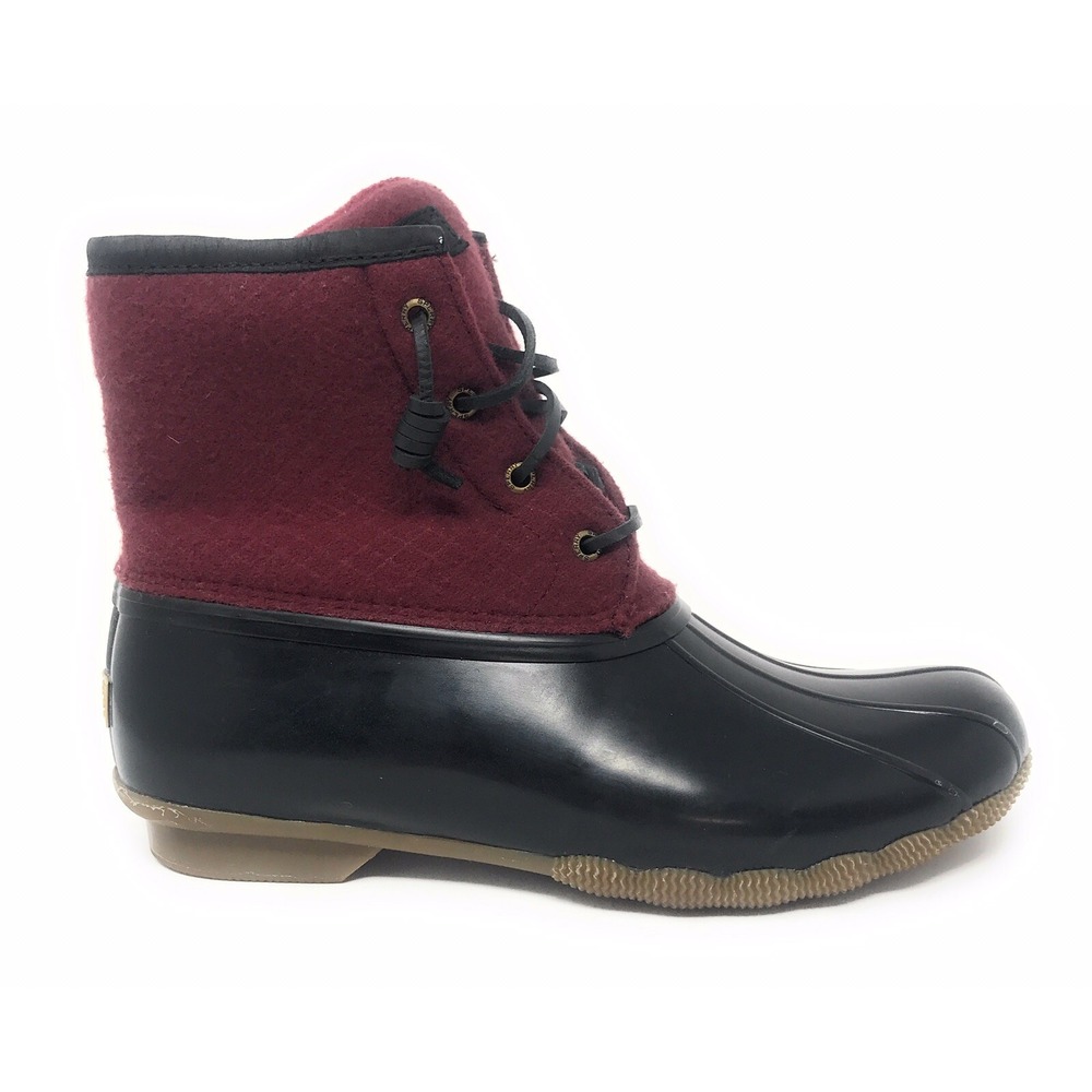 Sperry Top-Sider Women's 9.5 Saltwater‎ Emboss Woolcord Duck Boots Burgundy VGC